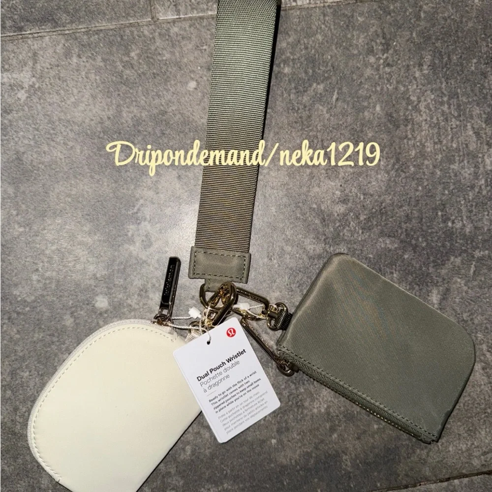 Lululemon Dual Pouch Wristlet- Grey Sage/Light Ivory/Gold